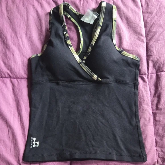 Brasil Sul Black & Camo Green Mock Wrap Tank Top With Removable Cups Size M - Picture 2 of 8